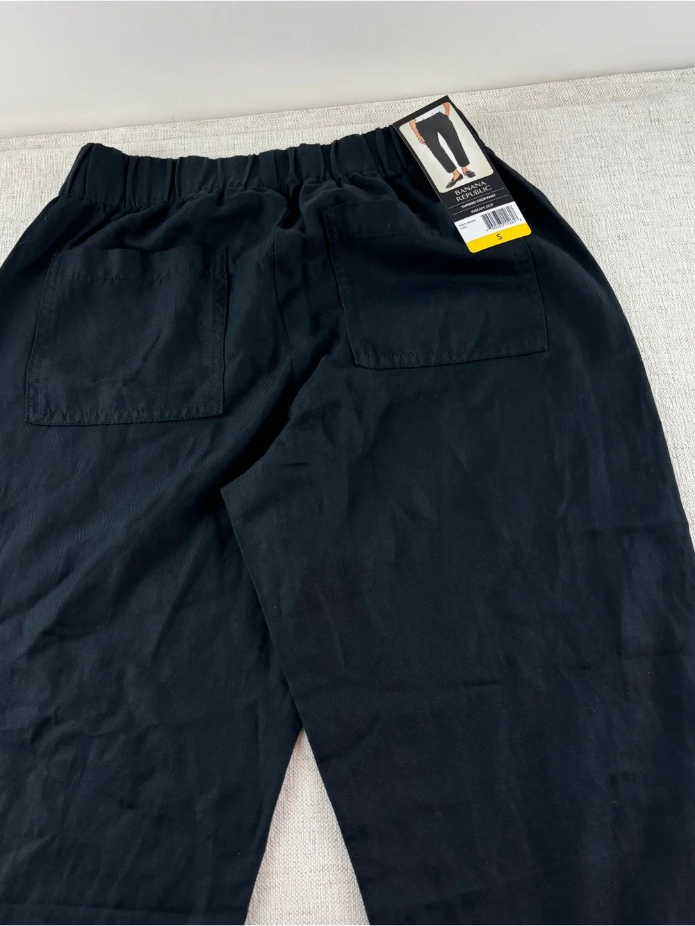 Banana Republic New women S linen blend tapered crop pants black elastic waist